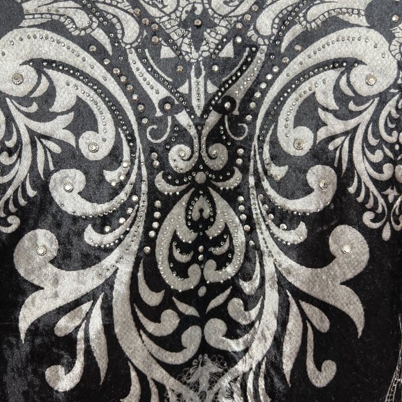 Catherines Tunic Top Womens 0X Gray Velvet Studded Floral 3/4 Sleeve Blouse - Picture 5 of 8